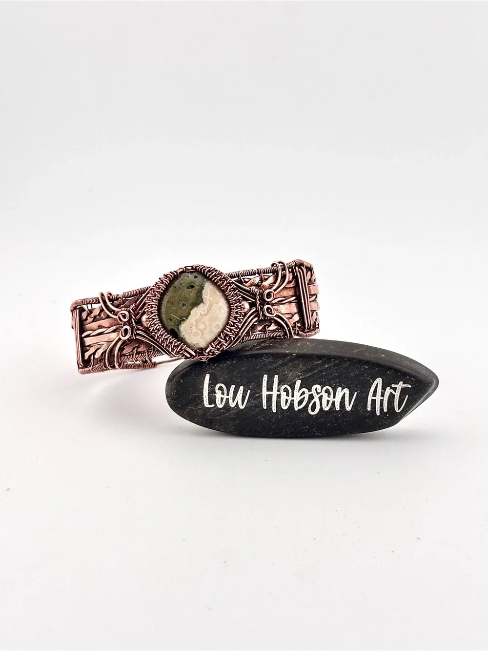 HANDMADE Jasper Wire Wrapped Copper Statement Bracelet, Unisex Jewelry Gift